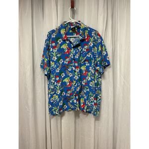 Smurfs Men's Hawaiian Tropical Pattern Graphic short sleeve button up XL Blue